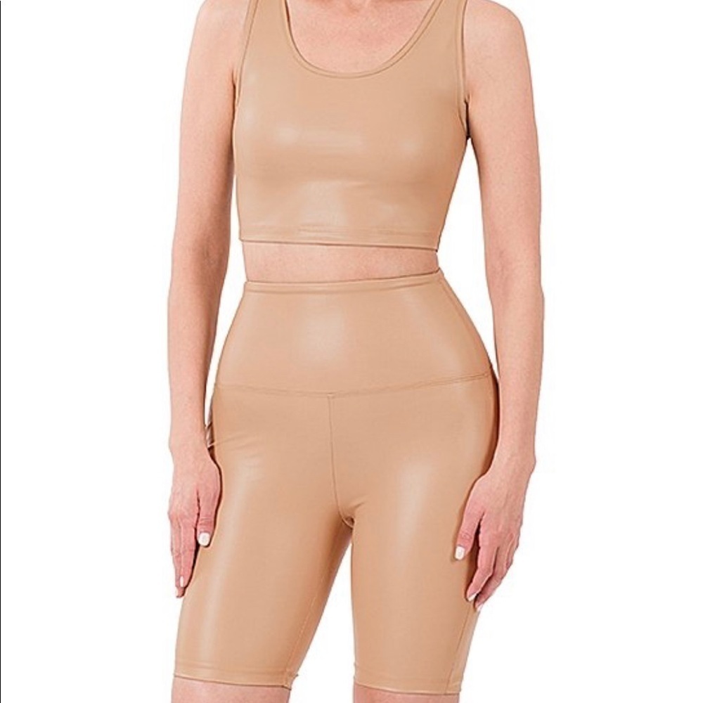 NEW Color Alien Tan Crop Tank and Biker Shorts Set US S
